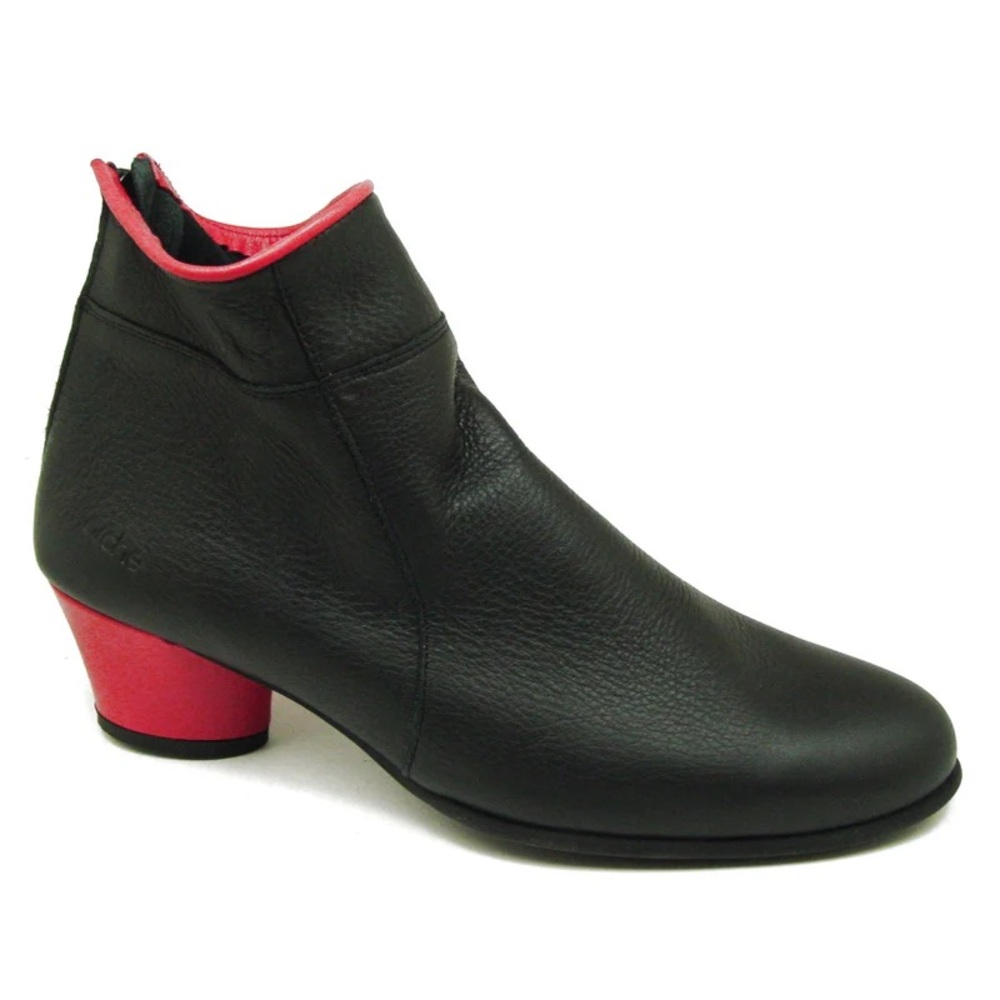 Arche Black Ankle soft Napa leather Boots with Red Accent Sz 41